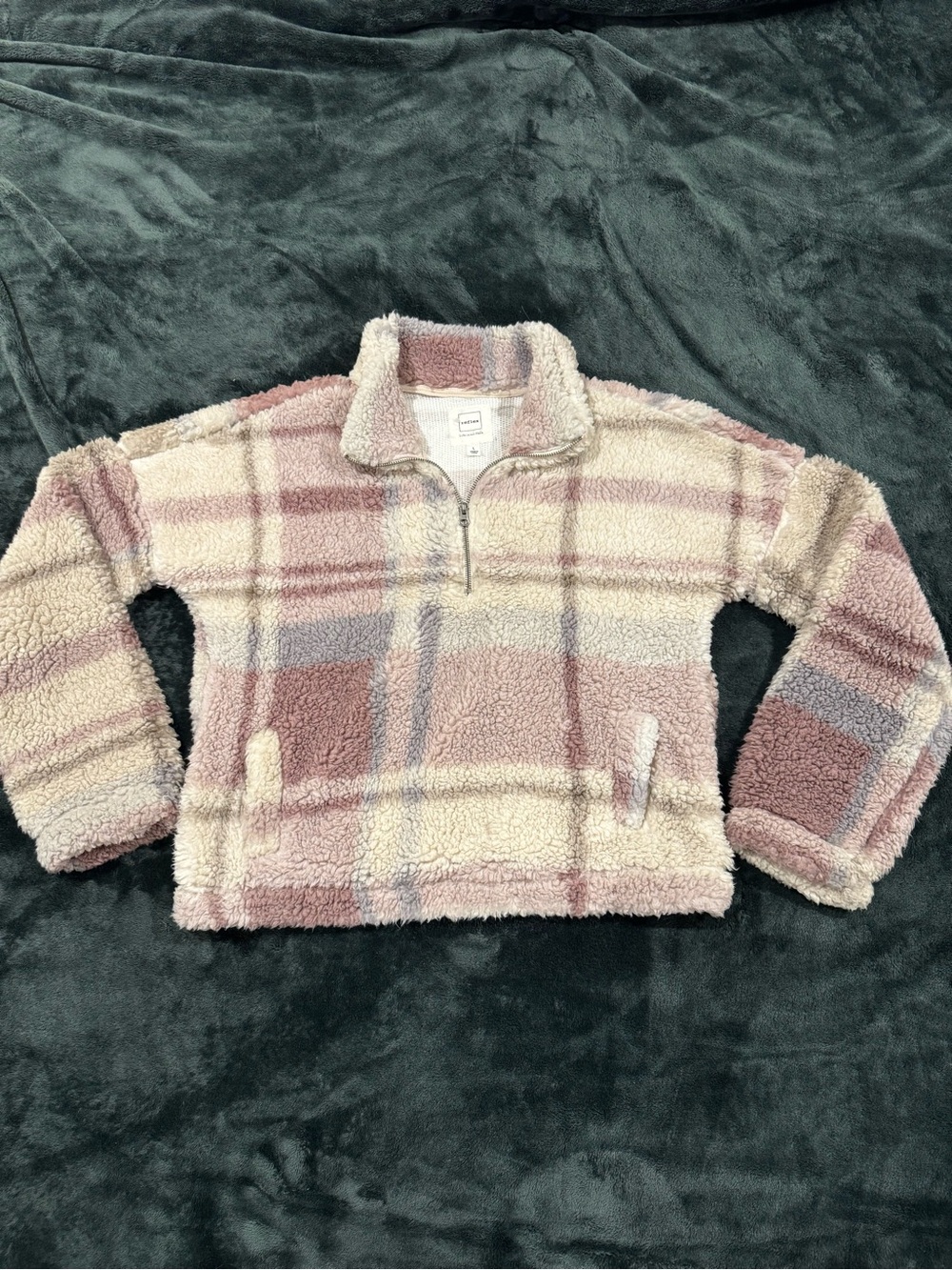 Reflex Plaid Sherpa Pullover in Pink and Cream